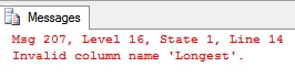 Invalid column name - message 207
