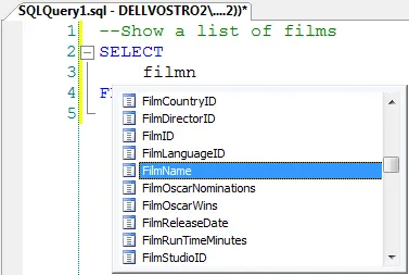 Intellisense column names