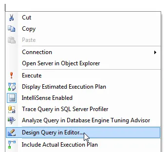 Design Query in Editor menu