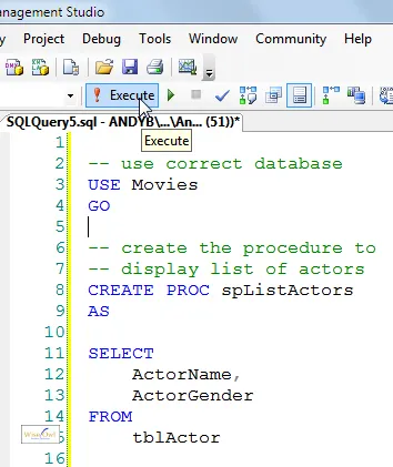 Creating a stored procedure