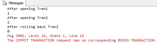 Error from rolling back nested transaction