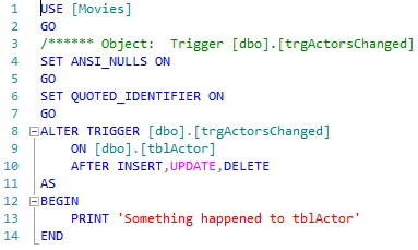 Code to alter trigger