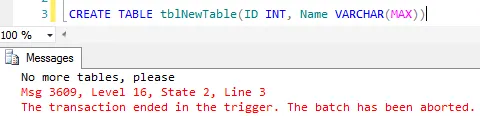 Error when creating table