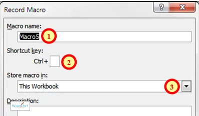 Dialog box for recording macros