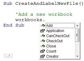 The Intellisense list