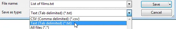 Choosing file type