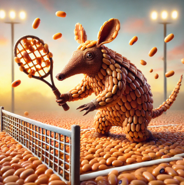 An aardvark playing tennis