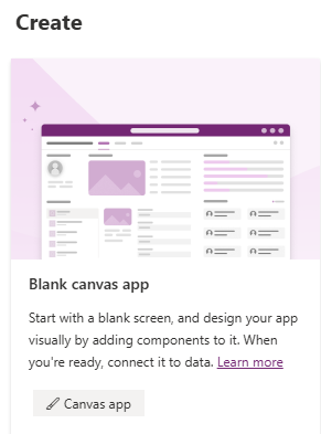 Blank canvas app creation button