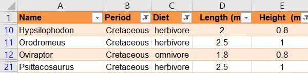 Excel tables