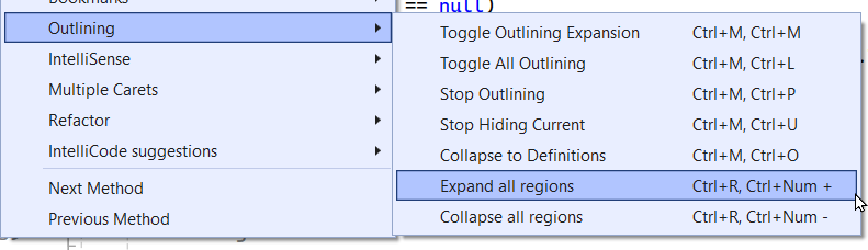 Visual Studio Edit Outlining menus