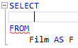 A SQL SELECT statement showing the FROM clause containing a table with an alias