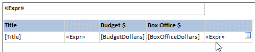 An SSRS report containing multiple expressions displayed as Expr placeholders.