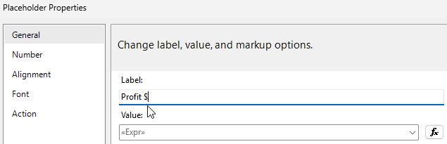 Adding a label to an expression placeholder in an SSRS report