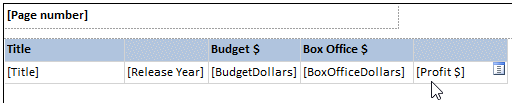 An SSRS report in design view showing multiple expressions with custom labels.