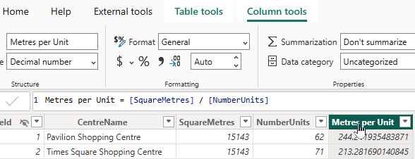 Selecting a column will add the column tools tab to the ribbon Selecting a column will add the column tools tab to the ribbon