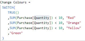 DAX code setting colours according to quantity sold